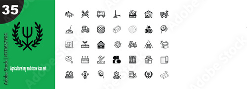 Agriculture Hay Straw Icons Set Farming Rural Harvest agriculture hay