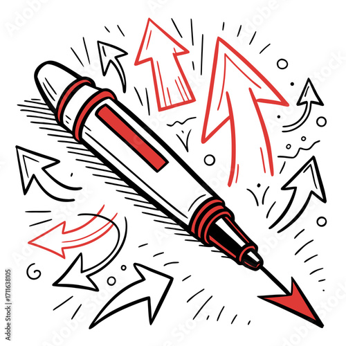 Creative marker pen drawing upward and outward arrows symbolizing growth ideas and inspiration