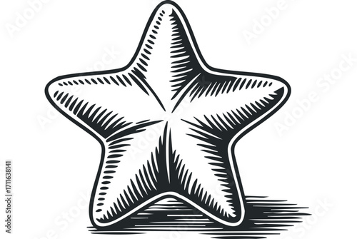 Woodcut Style Starfish Transparent. Vector hand drawn illustration