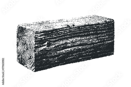 Textured wood log with visible grain and rings on transparent background. Vector hand drawn illustration