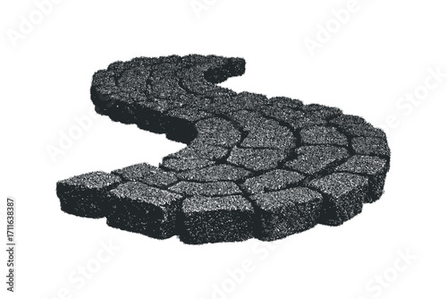 Curving path of textured stones on transparent background. Vector hand drawn illustration