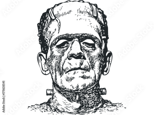 Disturbing monster portrait sketch on transparent background. Vector hand drawn illustration