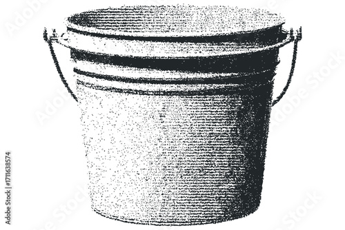 Textured metal bucket with handle on transparent background. Vector hand drawn illustration