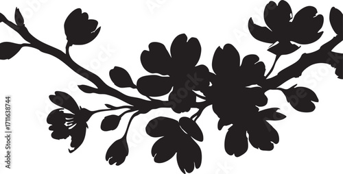 Black cherry blossom branch vector illustration - floral design element eps silhouette