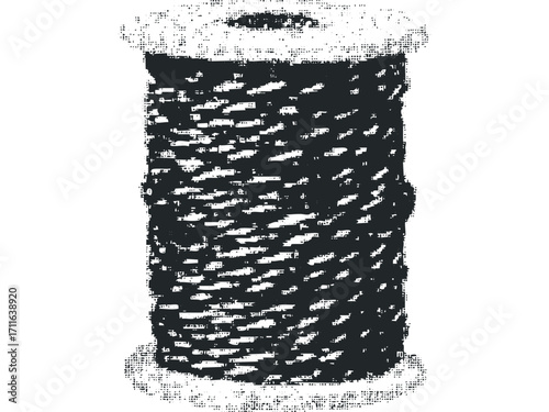 Monochromatic textured spool of twisted twine on transparent background. Vector hand drawn illustration