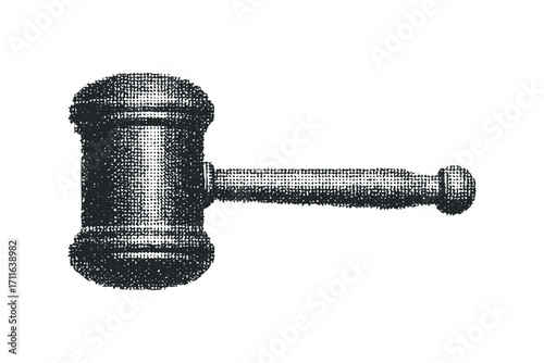 Symbol of Law and Justice Hammer on White Transparent. Vector hand drawn illustration