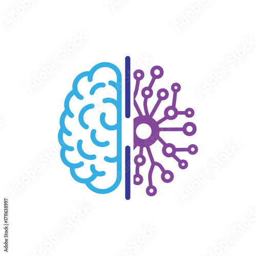 Conceptual illustration of a human brain merging with a digital circuit board representing artificial intelligence and machine learning