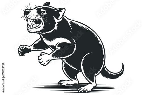 Fierce Tasmanian Devil Animal Silhouette. Vector hand drawn illustration