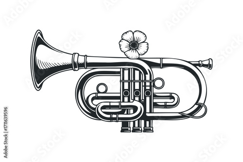 Vintage Cornet with Flower Transparent Background. Vector hand drawn illustration