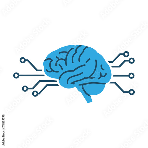 Conceptual illustration of a human brain merging with a digital circuit board representing artificial intelligence and machine learning