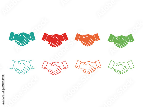 Diverse handshake icons representing unity collaboration business agreement partnership success and trust