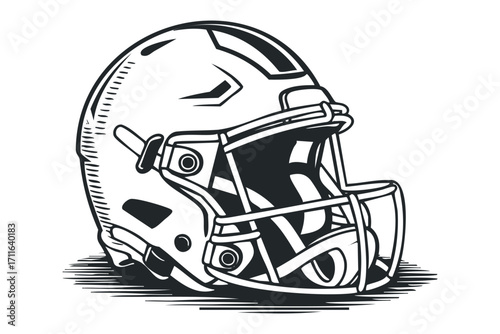 American Football helmet icon on transparent background. Vector hand drawn illustration