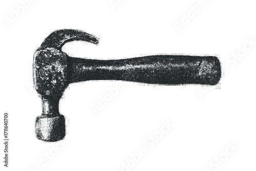 Halftone effect claw hammer tool isolated on transparent background. Vector hand drawn illustration
