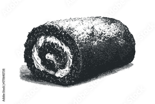 Piping Bag Sprinkling Powder on Swiss Roll Pastry. Vector hand drawn illustration
