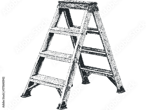 Stippled A-frame ladder graphic on transparent background. Vector hand drawn illustration