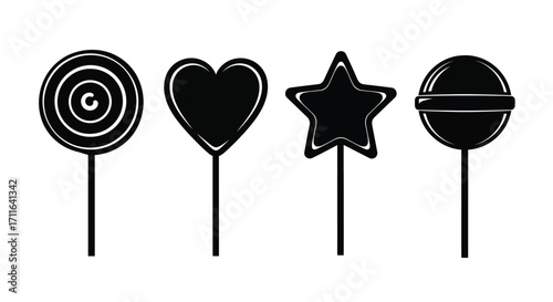 Collection of four black silhouette lollipops in different shapes on vector