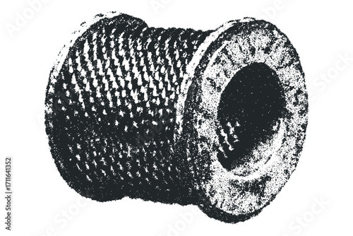 Textured coil of rope on transparent background. Vector hand drawn illustration