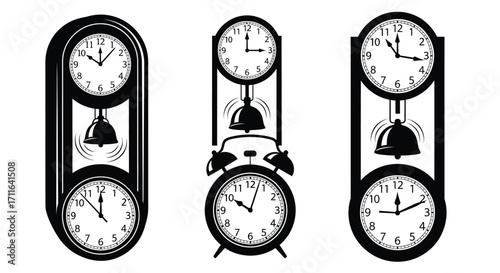 Vintage alarm and pendulum clocks collection for time measurement and retro decor vector