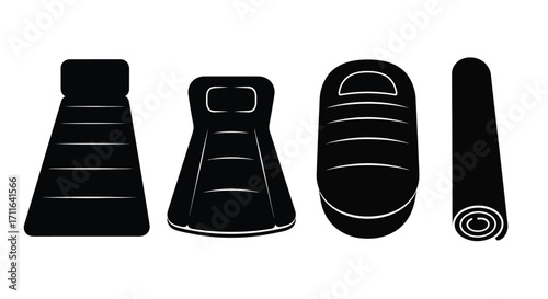 Camping gear collection featuring sleeping bag and mats for outdoor adventures vector