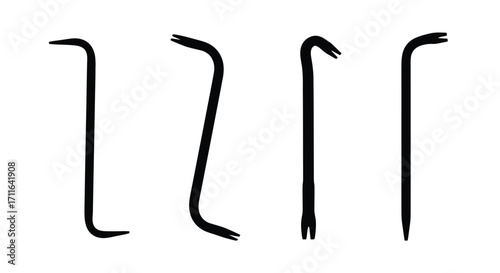 Set of four hand drawn black crowbar icons isolated on vector