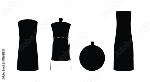 Set of kitchen grinders and salt shakers isolated on kitchenware objects vector