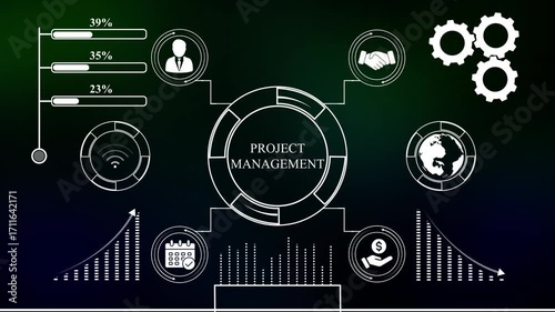 PROJECT MANAGEMENT for Business and Finance Concept. PROJECT MANAGEMENT artificial intelligence neural network.PROJECT MANAGEMENT Virtual screen of the future and sees the inscription.