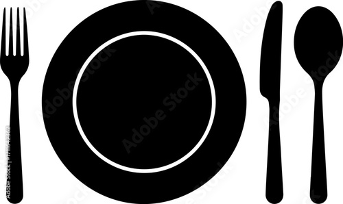 Minimalistic Icon of Plate with Fork and Knife