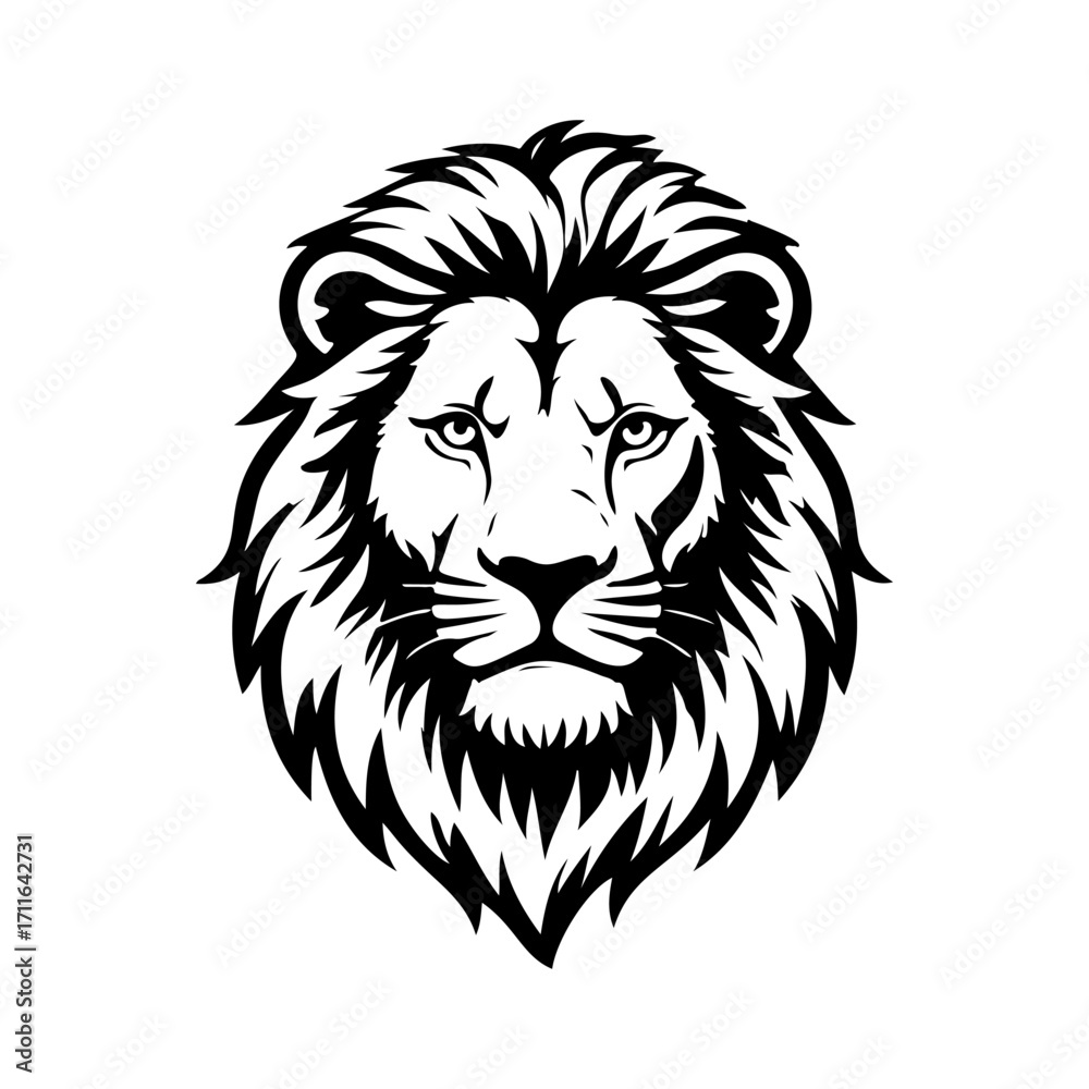 Obraz premium Illustration of a head of lion. Lion head mascot. Design element for logo, label, sign, poster, card. Vector illustration