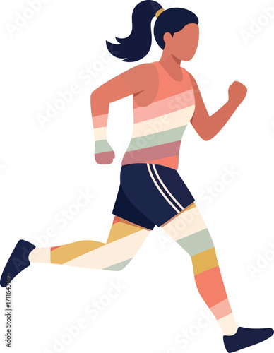 vector illustration of a young woman running outdoors for an International Day of the Girl Child theme of health, strength, and empowerment.
