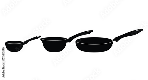 Set of three black measuring cups with handles for culinary baking and cooking preparation vector