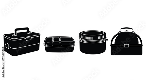 Collection of vintage fishing tackle boxes and bait cans isolated on white vector