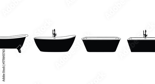 Four distinct vintage bathtub silhouettes in black on a collection vector
