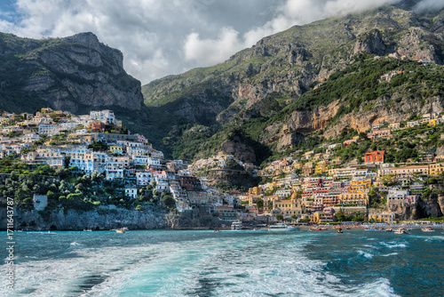 The picturesque small Italian town of Positano, descending from the terraces from the mountains to the Mediterranean Sea. This is one of the most famous places on the Amalfi Coast.