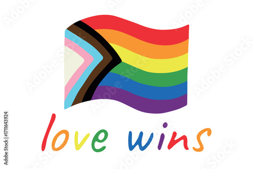 Colorful Lgbtq progress pride flag Happy pride day LGBTQ community Pride Month Vector hand drawn doodle for posters, stickers, logo, cards