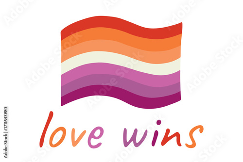 Colorful Lesbian pride flag Happy pride day LGBTQ community Pride Month Vector hand drawn doodle for posters, stickers, logo, cards