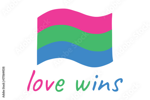 Colorful Polysexual pride flag Happy pride day LGBTQ community Pride Month Vector hand drawn doodle for posters, stickers, logo, cards
