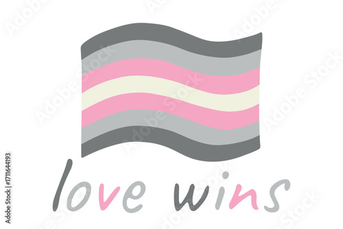 Colorful Demigirl pride flag Happy pride day LGBTQ community Pride Month Vector hand drawn doodle for posters, stickers, logo, cards