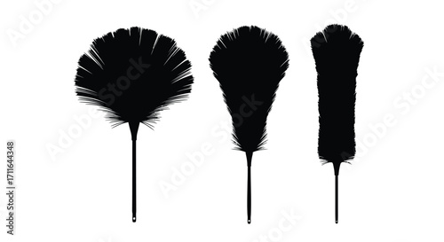 Three black dusters with different shapes displayed silhouetted against a clean vector