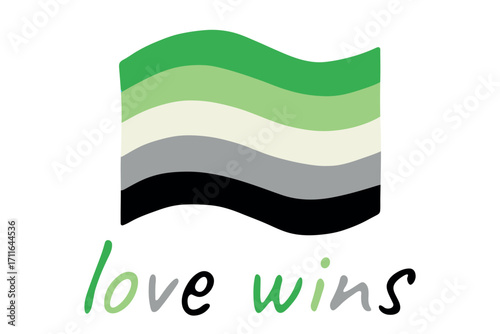 Colorful Aromantic pride flag Happy pride day LGBTQ community Pride Month Vector hand drawn doodle for posters, stickers, logo, cards