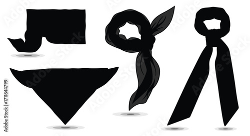 Collection of black ribbon shapes and bows symbolic of mourning awareness and support vector