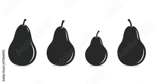 Four silhouettes of pears in various sizes and shapes isolated on white vector