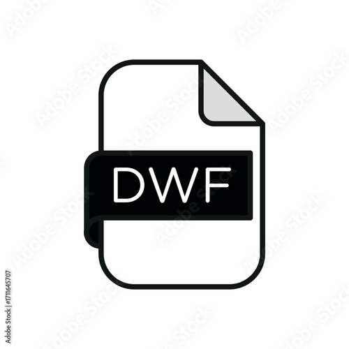 Illustration of a dwf file format icon featuring a document shape with a folded corner and dwf text