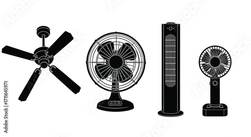 Collection of diverse electric fans for cooling and air circulation appliances vector