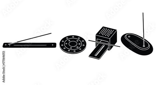 Retro scientific instruments and space technology devices line art set vector