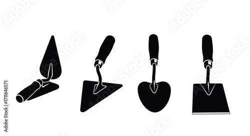 Set of four trowels and garden tools silhouette for construction and gardening projects vector