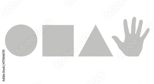 Basic geometric shapes and human hand silhouette for educational purposes vector