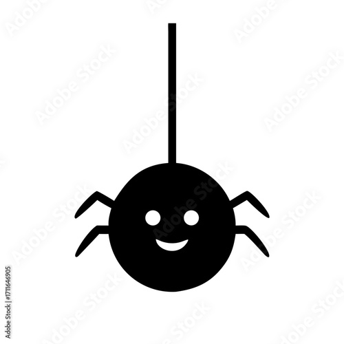 Cute Smiling Spider Hanging Icon Vector Silhouette