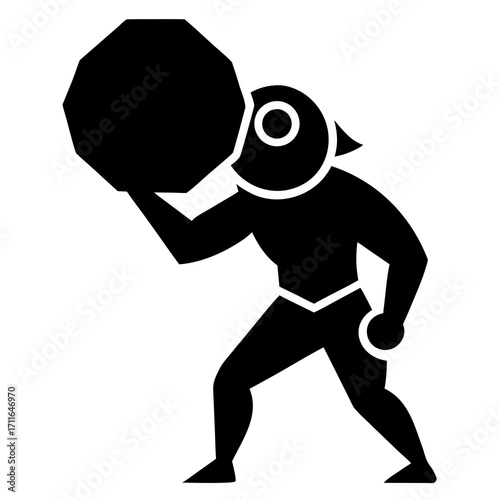 Cyclops Holding Boulder Icon Vector Silhouette