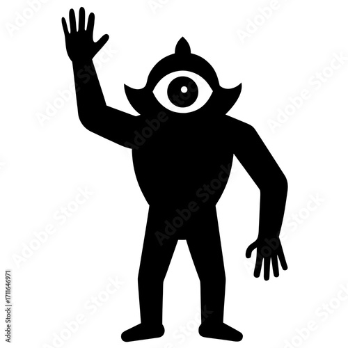 Cyclops Hand Raised Icon Vector Silhouette
