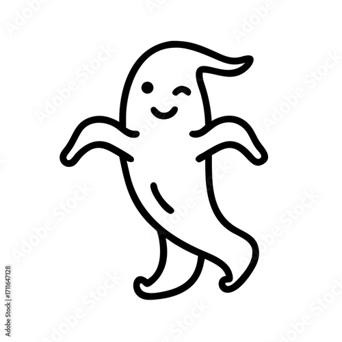 Dancing Sheet Ghost Icon Line Art